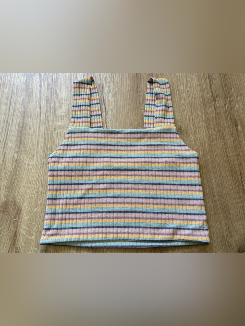 American Eagle Outfitters Striped Ribbed Cropped Tank - Pastel Multicolor